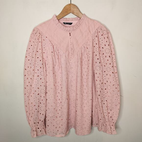 Pretty Garden Eyelet Embroidered Shirt Balloon Sleeve Blouse - Picture 1 of 9